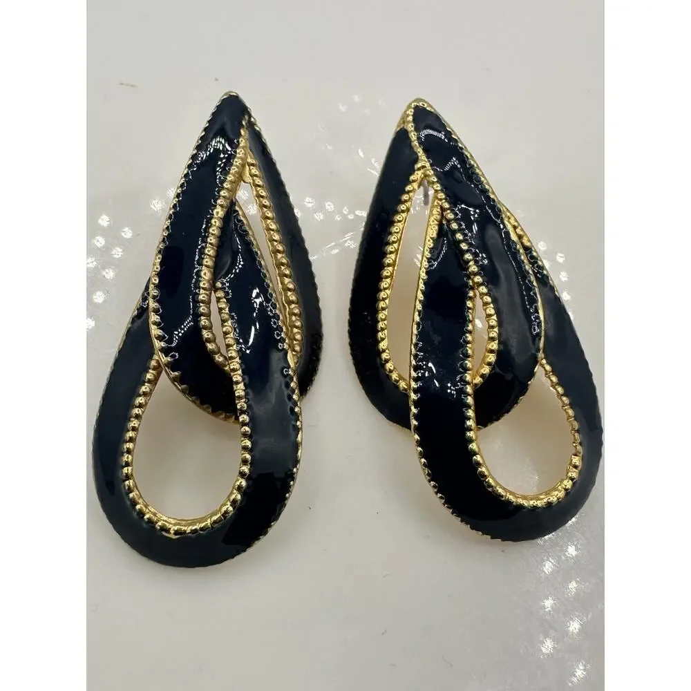 Women's Double Tear Drop Stud Earrings Blue Cream Gold Tone Fashion Jewelry - Picture 1 of 3